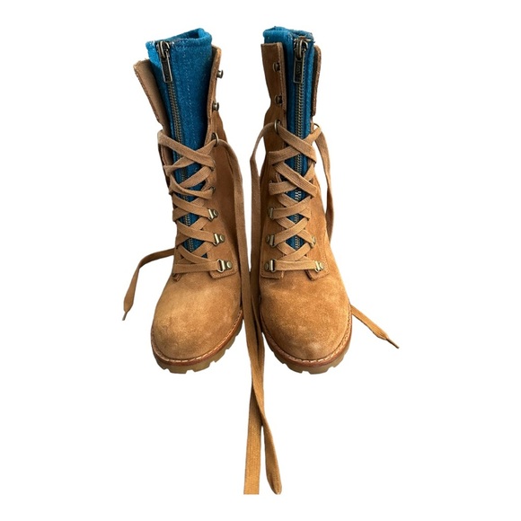 UGG suede camel brown lace up zipper heeled winter boots - Picture 2 of 14